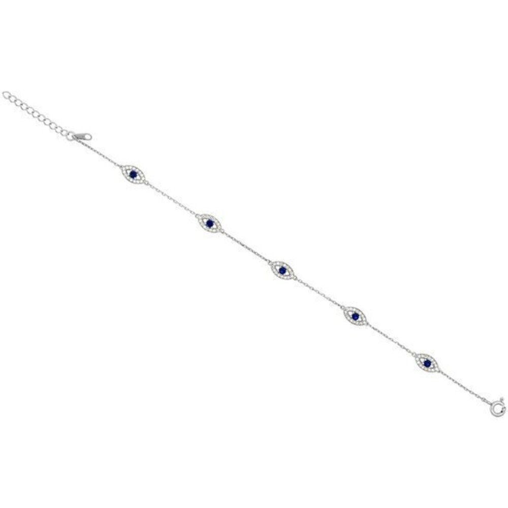 Sterling Silver CZ Evil Eye Charm Bracelet 7" 8"